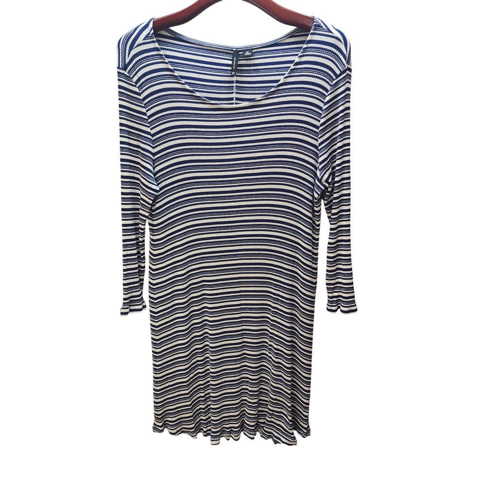 New Directions Navy White Striped Ribbed Knit Top Lettuce Edge XL